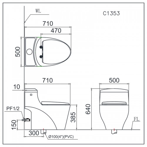 Bồn cầu liền 1 khối Caesar C1353 - Vật tư giá rẻ