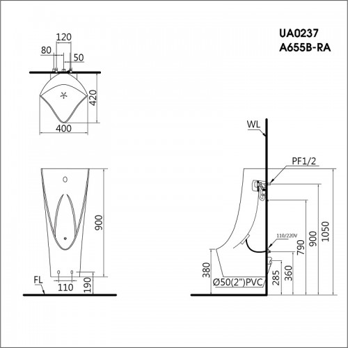 Bồn tiểu nam Caesar UA0237 chính hãng - Vật tư giá rẻ